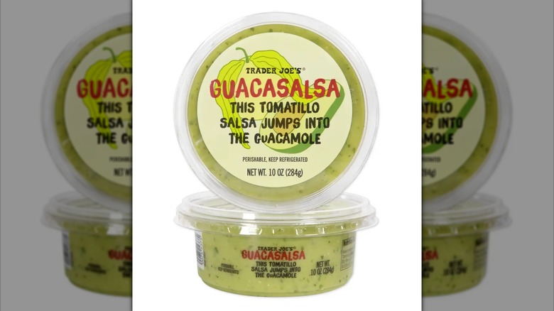 Two tubs of Trader Joe's Guacasalsa avocado and tomatillo dip