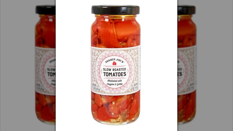 Jar of Trader Joe's Slow Roasted Tomatoes packed in oil