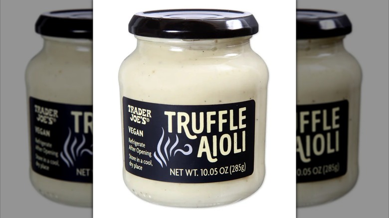 Glass jar of Trader Joe's Truffle Aioli