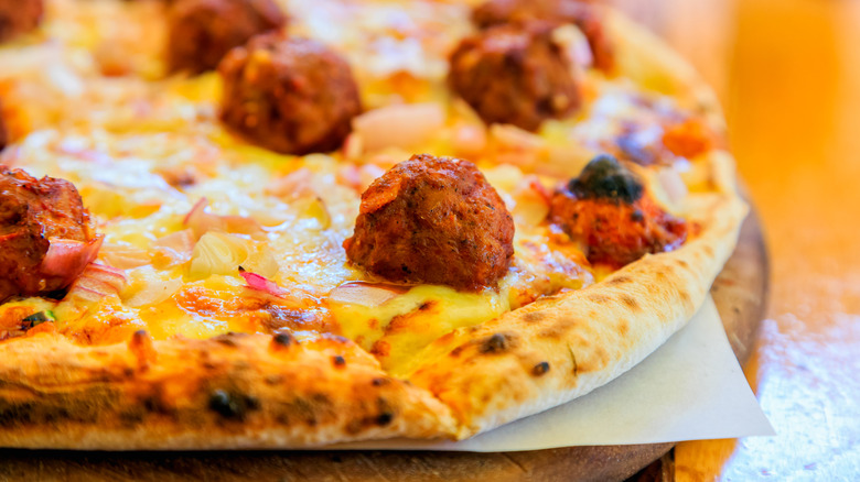 Meatballs on pizza