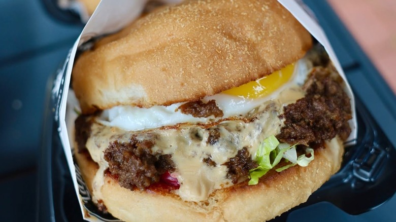 Close-up of a bistek sandwich