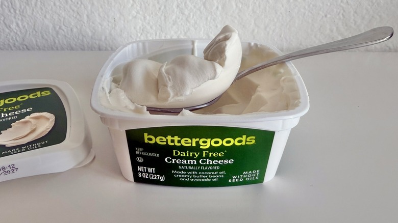 Bettergoods Dairy Free Cream Cheese  scooped on a spoon