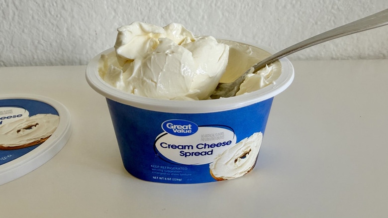 Great Value Cream Cheese Spread scooped on a spoon