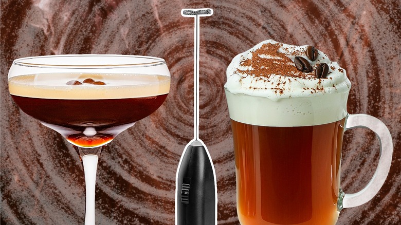 Milk frother and martini glass