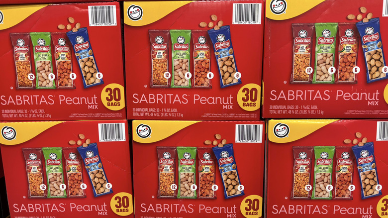 Bulk boxes of Sabritas peanut snack packs