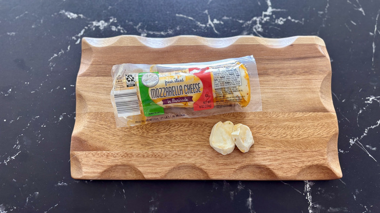 Aldi mozzarella cheese on wooden board