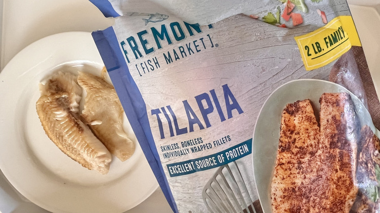 Skinless boneless tilapia on plate