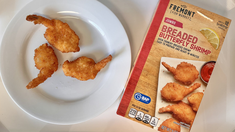 Three pieces of jumbo breaded butterfly shrimp