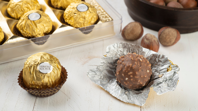 unwrapped Ferrero Rocher chocolates