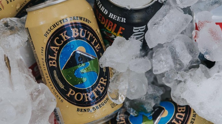 Cans of Black Butte Porter in ice