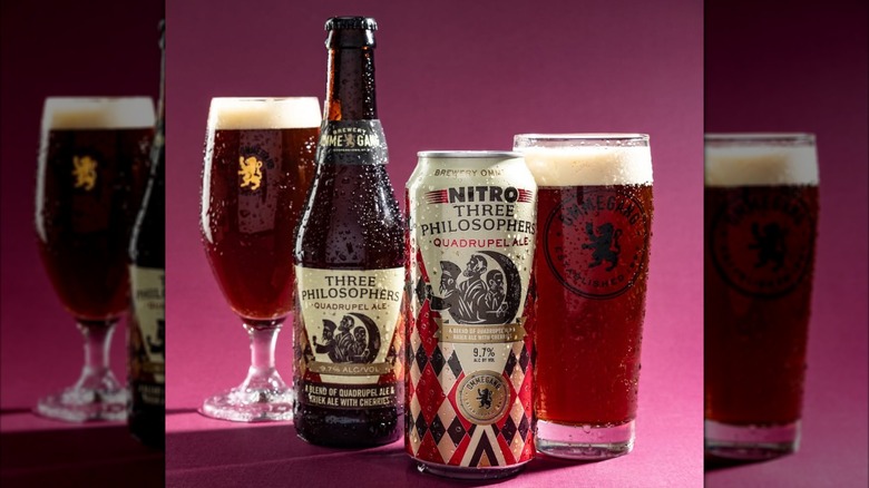 Bottle of Three Philosophers and can of Nitro Three Philosophers with two poured glasses