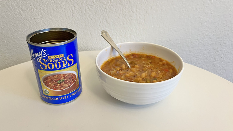 French country vegetable soup with a blue can