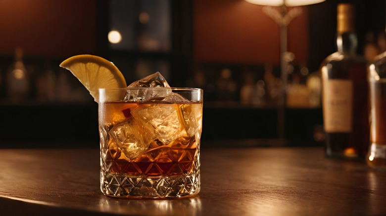 Old Fashioned cocktail on a vintage bar