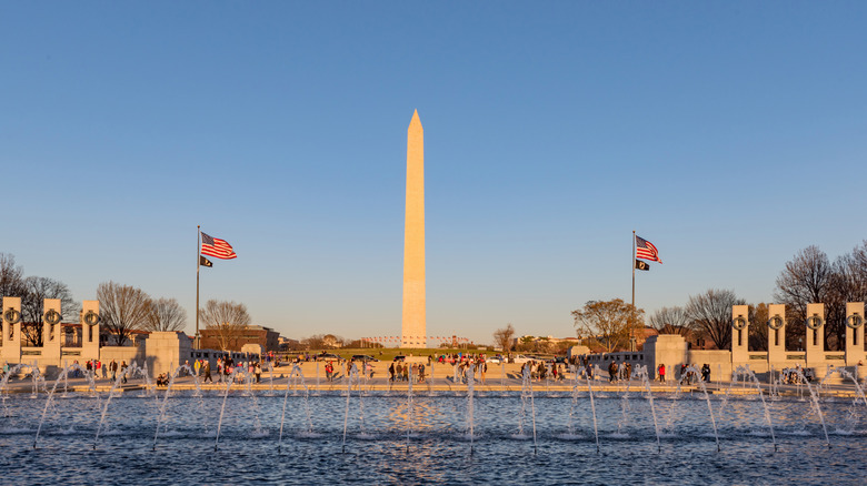 People visiting National World War II Memorial in Washington DC, USA.