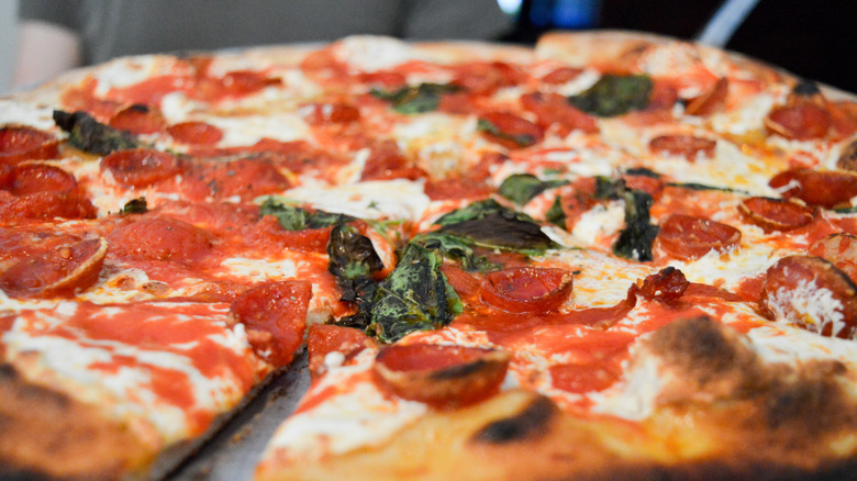 A pepperoni pizza from a Grimaldi's Pizzeria location