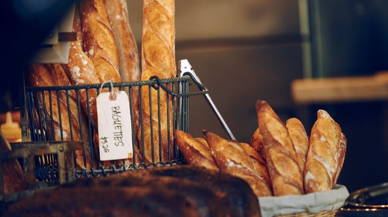 Baguettes in wire and wicker baskets