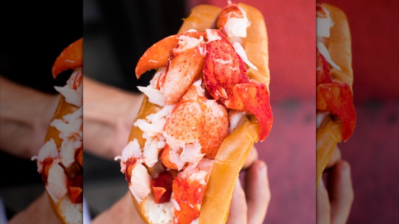 Hands holding a lobster roll