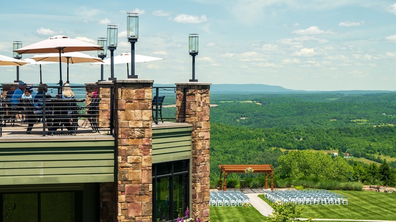View of the lush Pocono Mountains and Little Gap Valley from Slopeside Pub & Grill