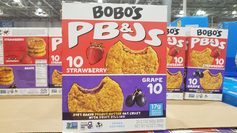 BoBo's PB&Js oat snacks on a shelf at Costco