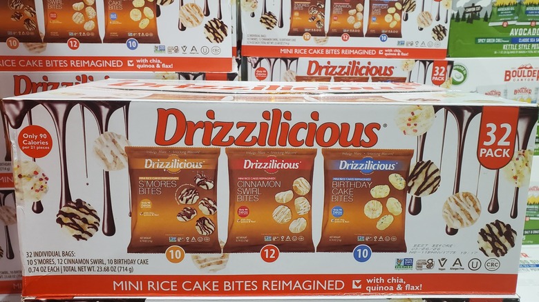 Drizzilicious mini rice cakes on a shelf at Costco