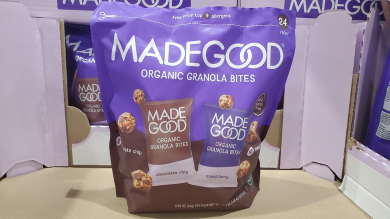Made Good organic granola bites on a shelf at Costco