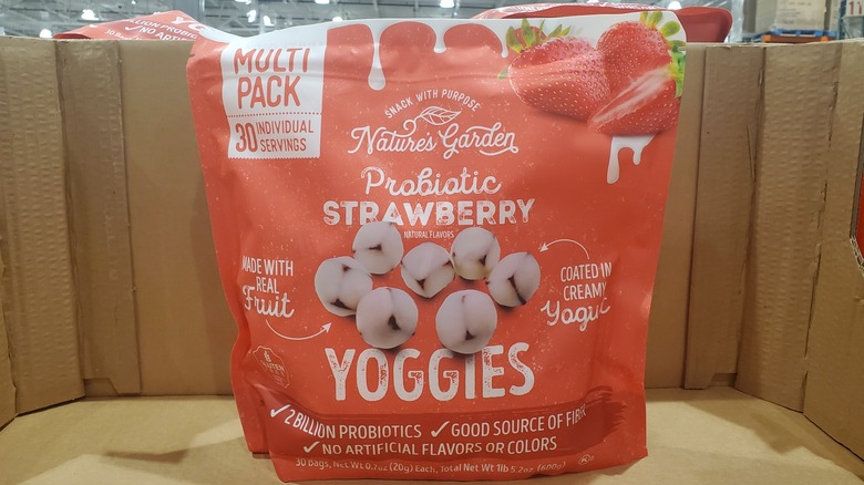 A bag of Nature's Garden probiotic strawberry yoggies at Costco