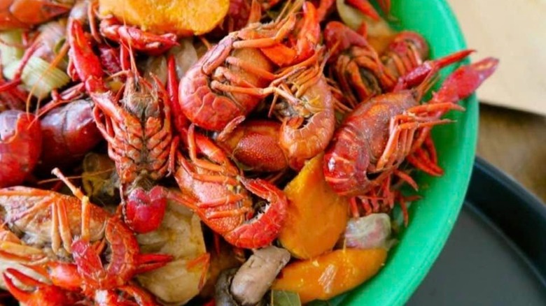 Platter of seafood with lots of crawfish