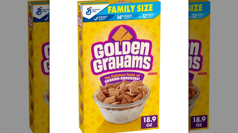 Product image of a family-size box of Golden Grahams cereal.