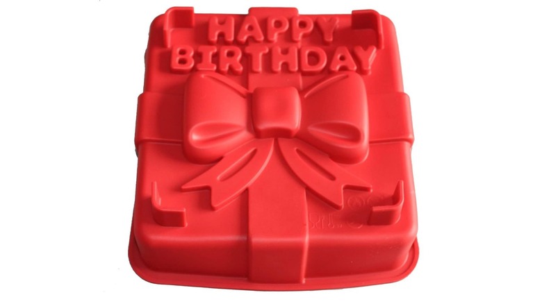 A red happy birthday gift box cake mold