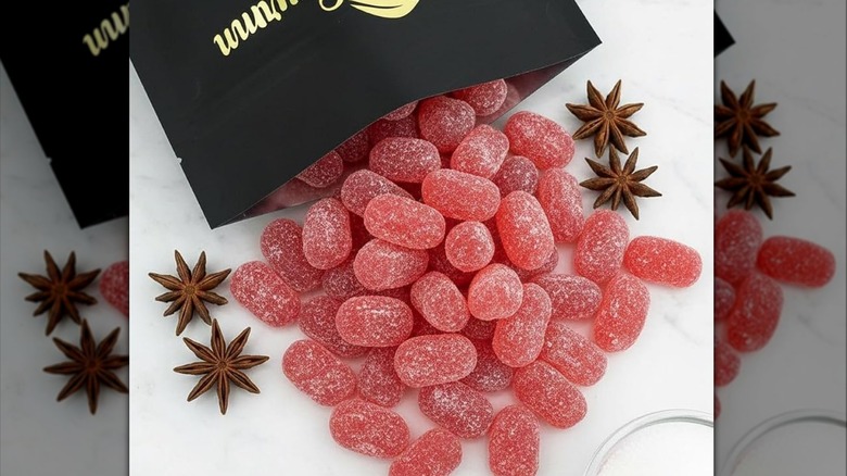 Anise drops pouring out of bag