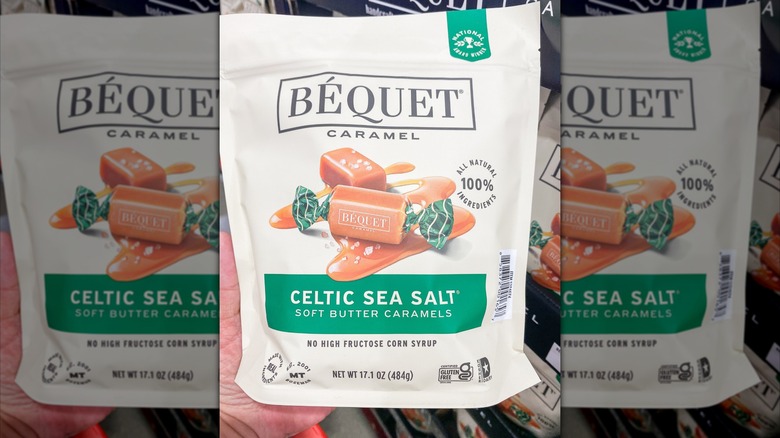A bag of Béquet Celtic Sea Salt soft caramel candy.