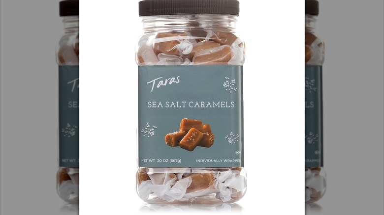 A jar of Taras Sea Salt Caramels