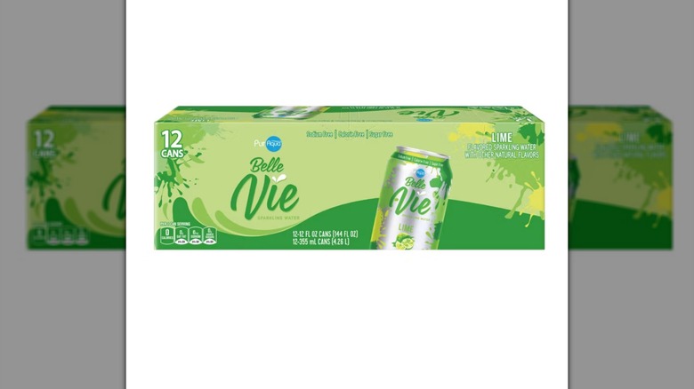 A case of PurAqua lime sparkling water on a white background