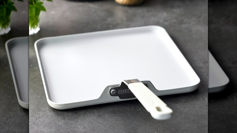 GreenPan Bobbly Flay griddle on countertop.
