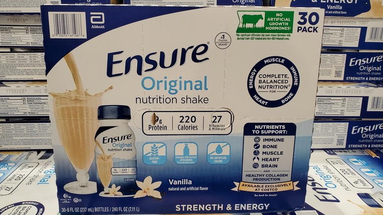A box of Ensure original nutrition vanilla shakes at Costco
