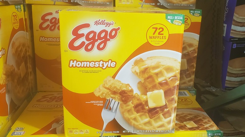 A box of Kellogg's Eggo homestyle waffles