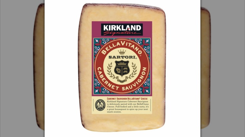 Kirkland Signature Sartori Bellavitano Cabernet Sauvignon cheese on a white background