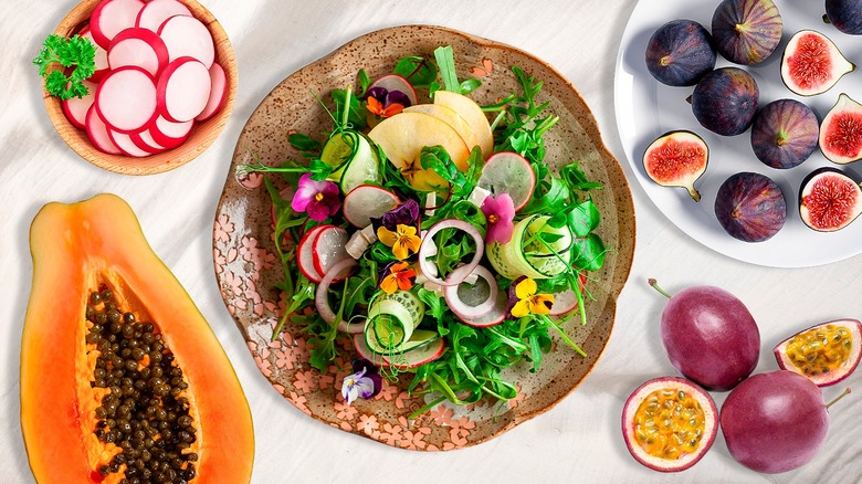 Spring meal with colorful garnishes