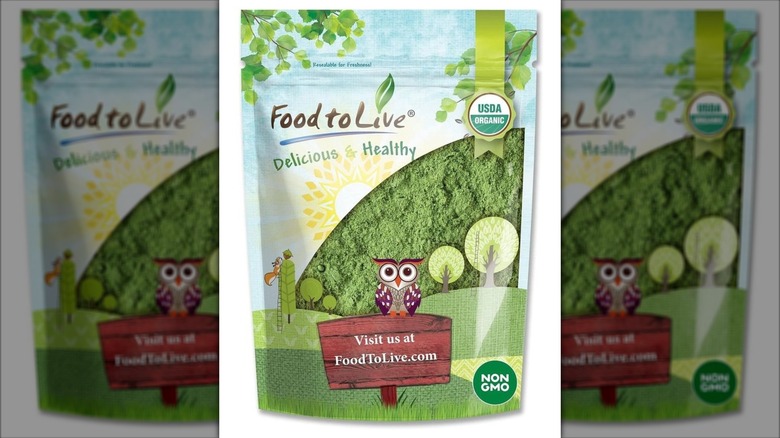 Food to Live powdered greens in its packaging on white background