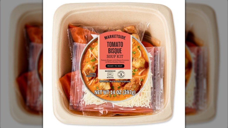Packaging of a Kettle Cuisine Marketside Tomato Bisque Kit on white background