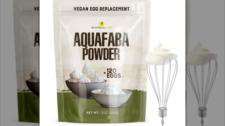 Package of Rooted in Rare Aquafaba Powder against white background