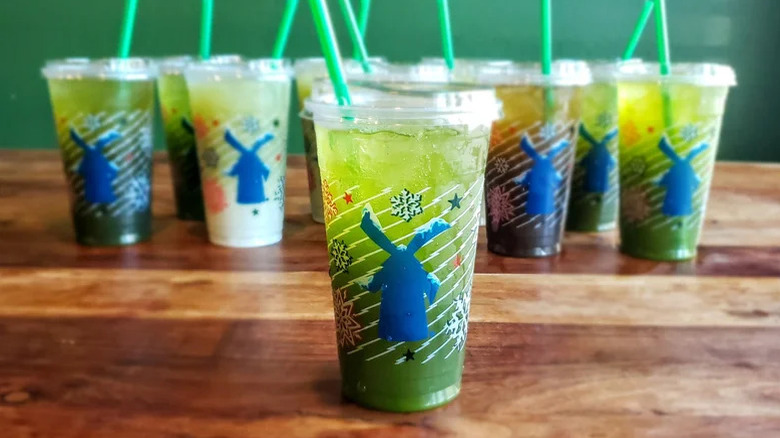 Watermelon Matcha Lemonade in front of other drinks