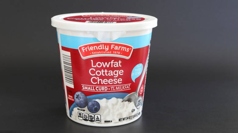 A jar of Friendly Farms low-fat cottage cheese