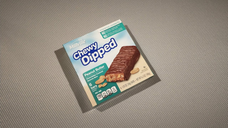 A carton of Millville chewy granola bars, in peanut butter variety