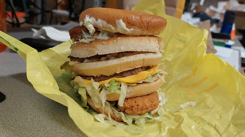 McDonald's Land, Sea, and Air Burger in yellow wrapper