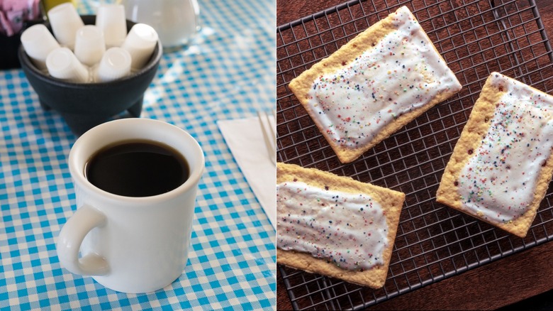 cup of diner coffee and pop tarts on a tray