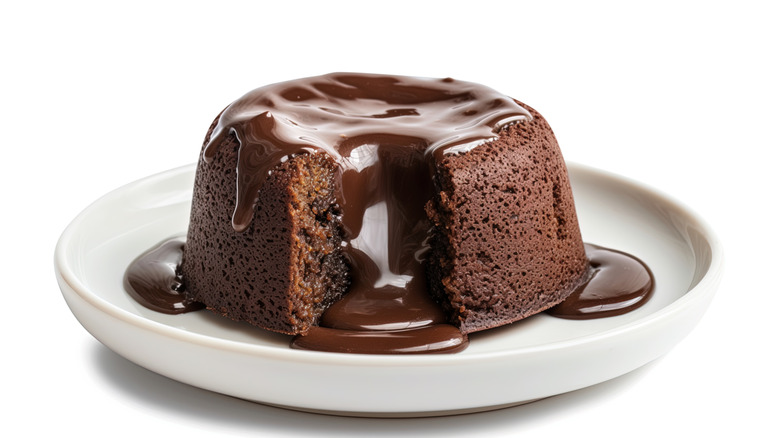 chocolate cake with chocolate syrup in the middle