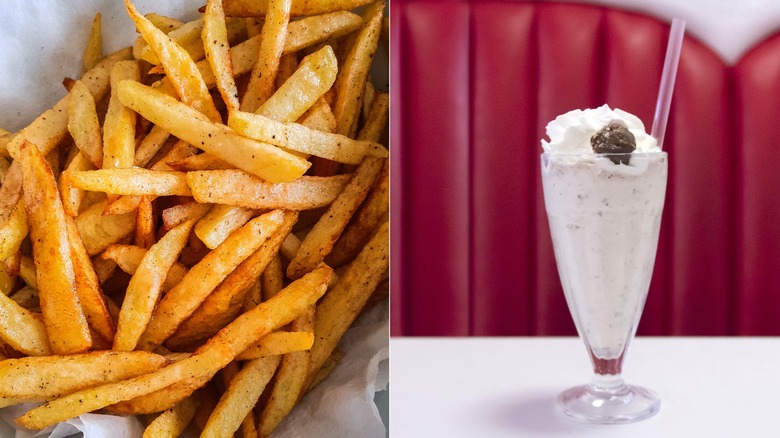 french fries and a milkshake side by side