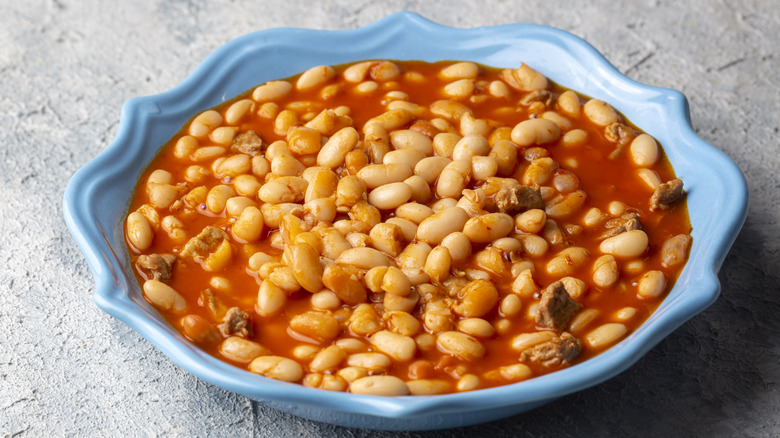 white beans stewed in tomatoes with sausage