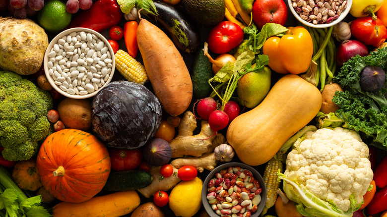 Array of colorful, fall fruits and vegetables
